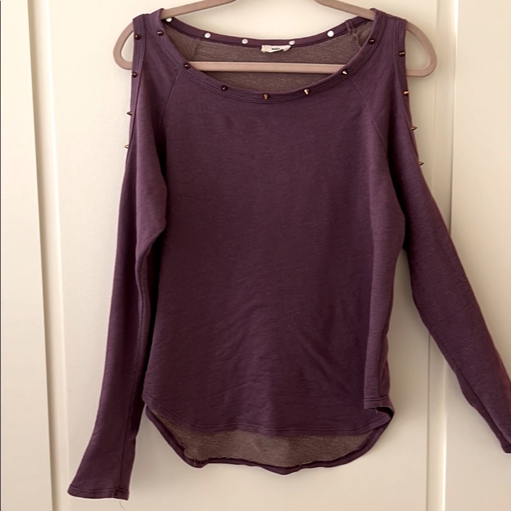 Tobi S Studded Spiked Cold Shoulder Purple Top